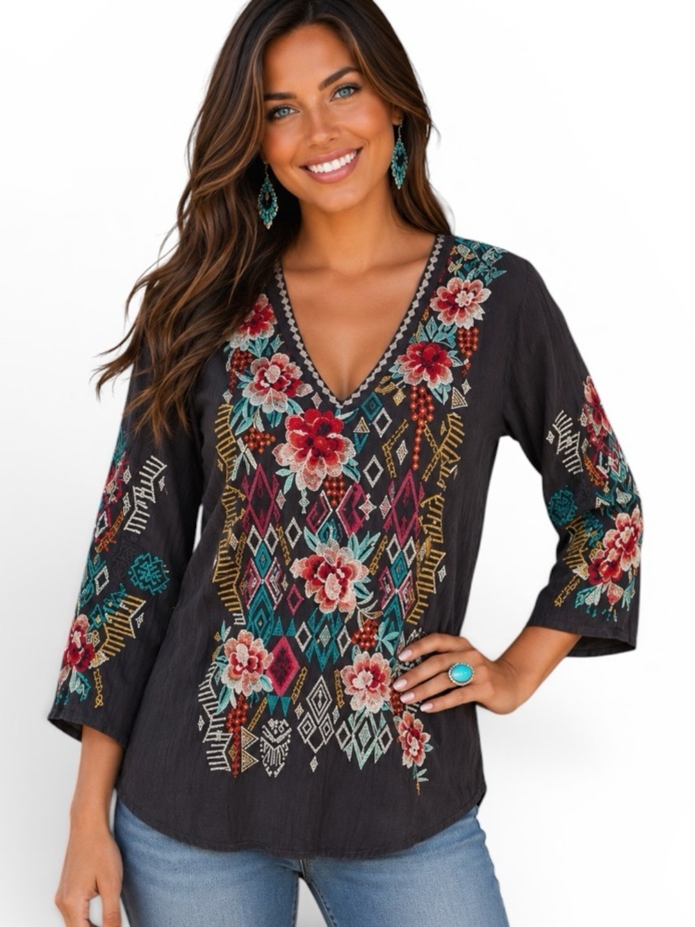 Johnny Was Emmaline heavily embroidered tunic NWT